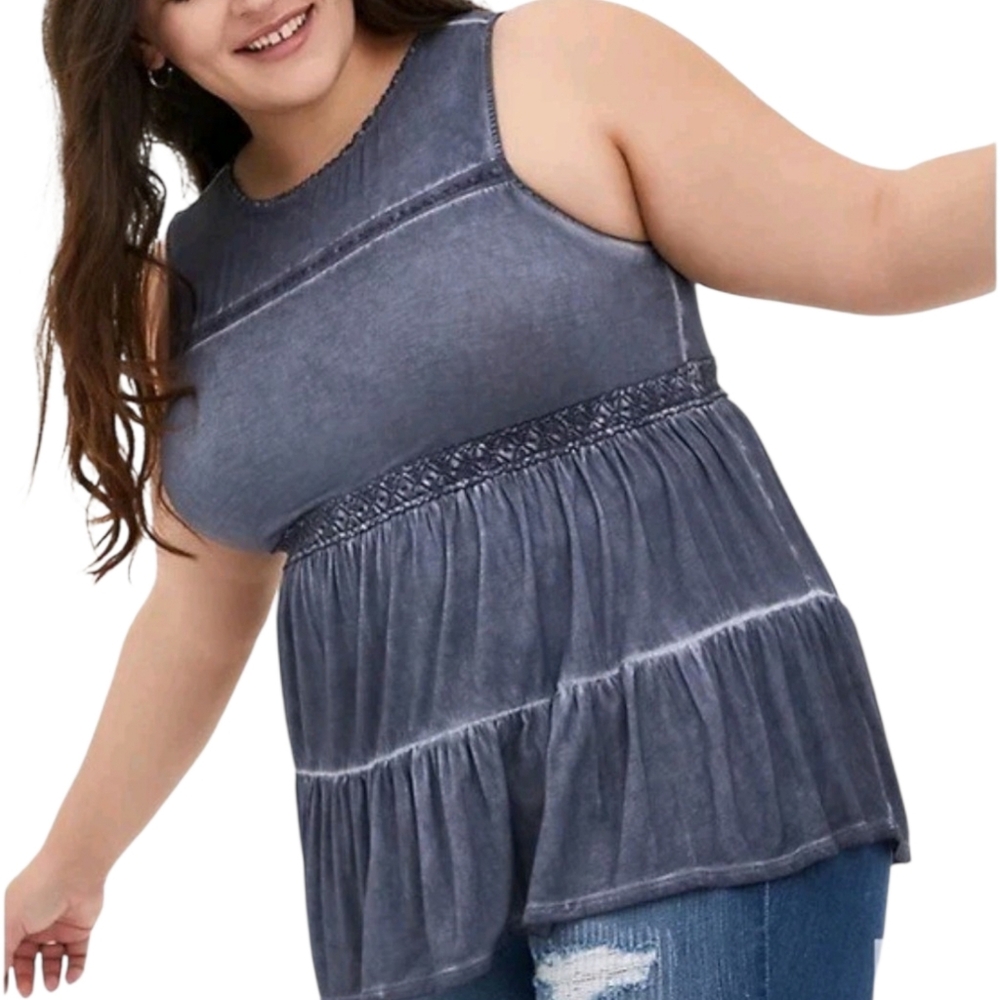 🌼4/$30 Torrid Festi Super Soft Grey Tiered Baby Doll Tank Top